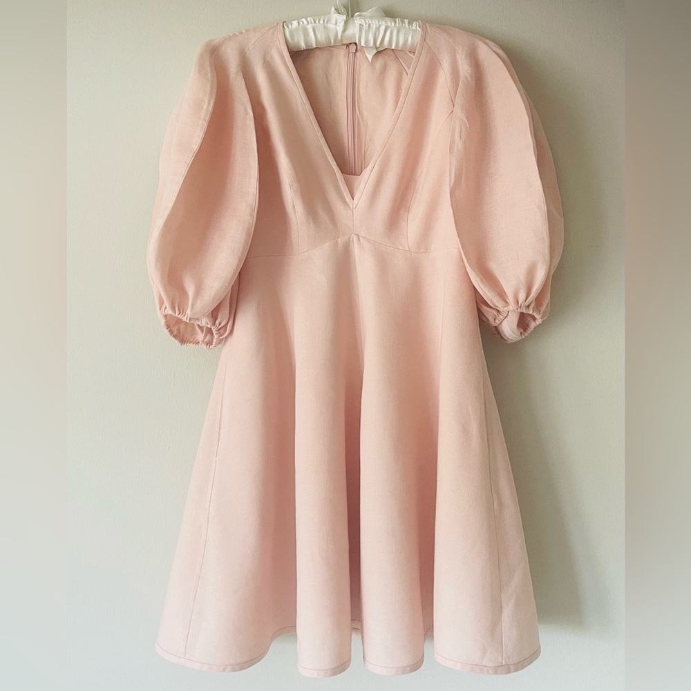 Zimmerman Elegant Pink Puff Sleeve Dress 100% Linen Size: 2-4 USA